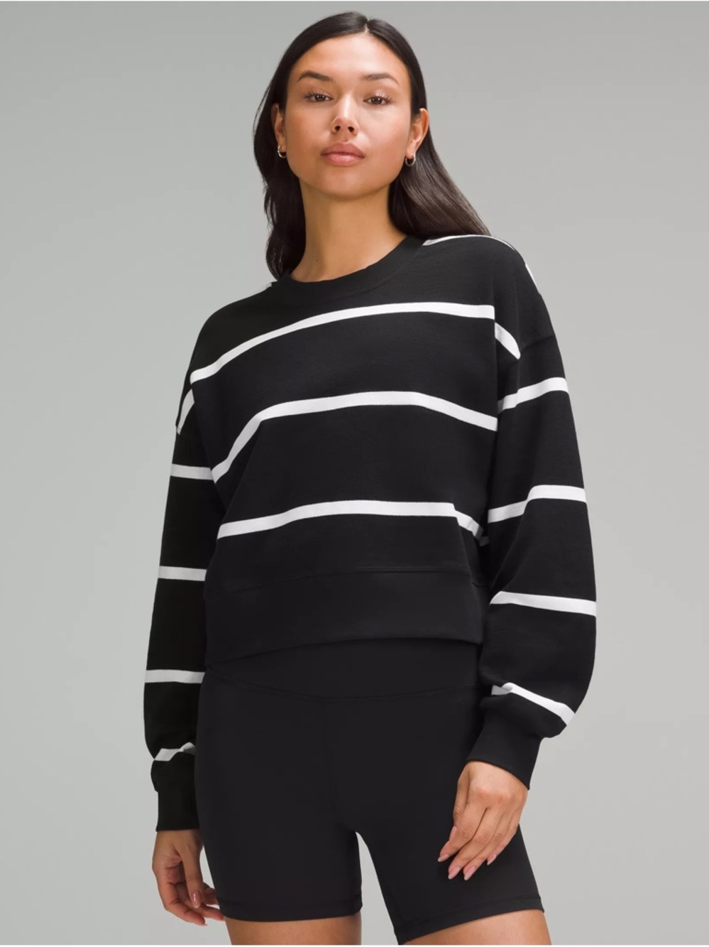 Lululemon Perfectly Oversized Cropped Crew size 8 black white striped